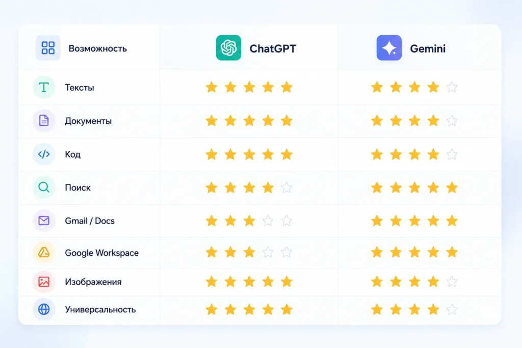 ChatGPT vs Gemini: сравнение возможностей