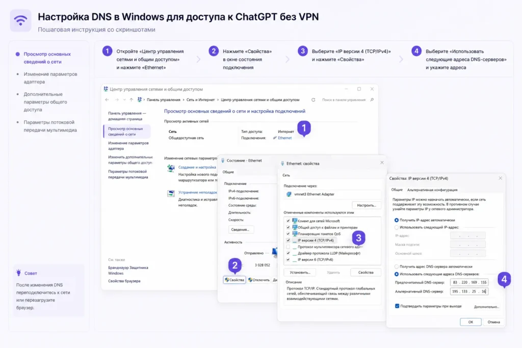 Как изменить DNS на Windows